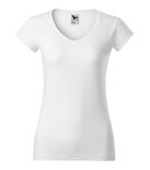 t-shirt damski v-neck slim fit, nadruk bezpośredni – biały (00)